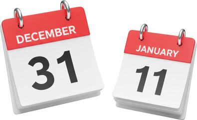 December 31st and January 11th Desk Calendar New Year Transition Date Time