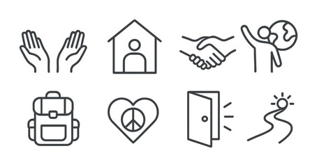 Social responsibility linear icons set – outline, community, ethical symbols
