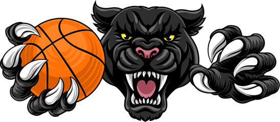 Black panther leopard or jaguar cat basketball sports team mascot holding a ball © Christos Georghiou