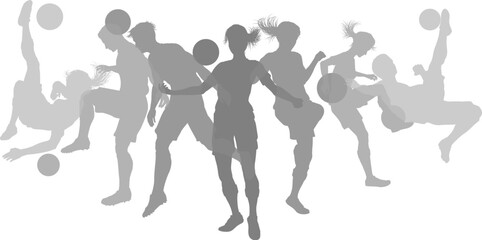 Soccer football player male and female silhouette outlines men and women group