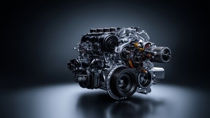 Detailed shot of a modern engine showcasing intricate design and technology.