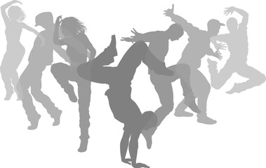 Street dancers dancing silhouette hip hop dance silhouettes poses set