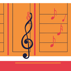 Musical design of a treble clef and notes on a white background