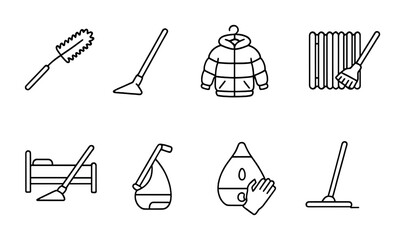 Home cleaning outline icons set – household, housekeeping, cleaning services symbols