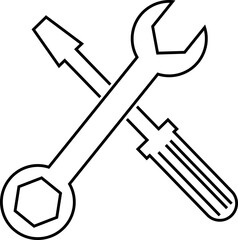 Repair tools and service icon Wrench, screwdriver and gear setting vector isolated on transparent background. Spanner perfect for diy crafting, and repair projects glyph symbol.