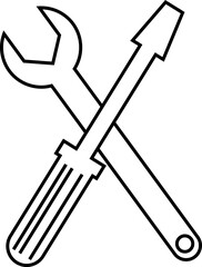 Repair tools and service icon Wrench, screwdriver and gear setting vector isolated on transparent background. Spanner perfect for diy crafting, and repair projects glyph symbol.