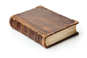 Obraz premium Old leather-bound book resting on a wooden table