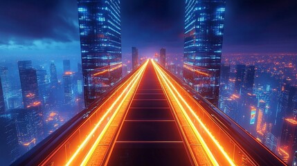 Fototapeta premium Neon Cityscape: Elevated Pathway
