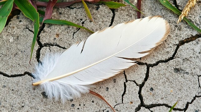 White Feather on Cracked Earth