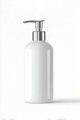 Fototapeta premium Minimal liquid soap pump bottle isolated on white background. Ideal for bathroom mockups and hygiene campaigns.