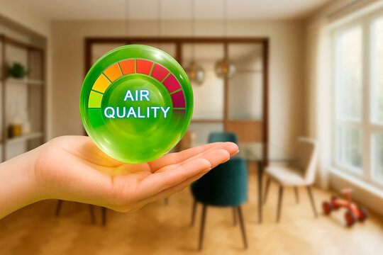 INDOOR AIR QUALITY CONCEPT SHOWCASING A MODERN RESIDENTIAL HOME INTERIOR with clean, fresh air, natural light, and healthy living environment for comfort, wellness, and sustainable lifestyle