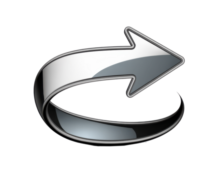 Illustration of a curved arrow with a metallic texture on transparent background