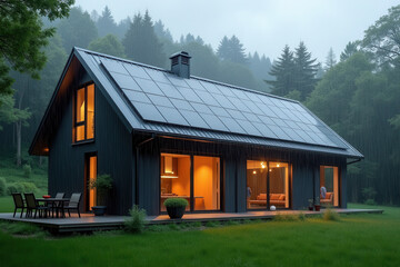 Fototapeta premium Modern Solar Powered House, Eco Friendly Sustainable Architecture, Clean Energy Living
