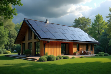 Modern Solar Powered House, Eco Friendly Sustainable Architecture, Clean Energy Living