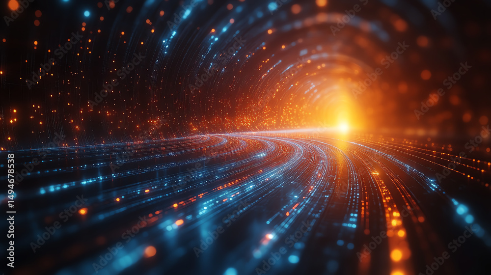 Aufkleber a futuristic digital tunnel filled with glowing particles and vibrant colors, representing advanced 