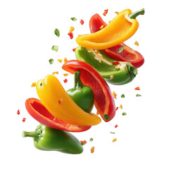 Assorted sliced bell peppers on black backdrop isolated on transparent background.png white background