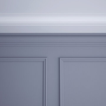 Part of the interior with cornices on the ceiling and walls. 3D render.