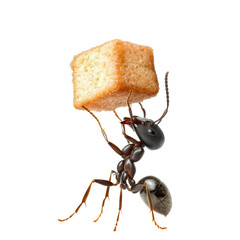 ant carrying piece of bread demonstrates strength and determination in nature. This fascinating scene captures industrious spirit of ants as they work together