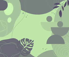 Naklejka premium Abstract nature doodle backdrop with boho shapes in shades of grey on a light green background