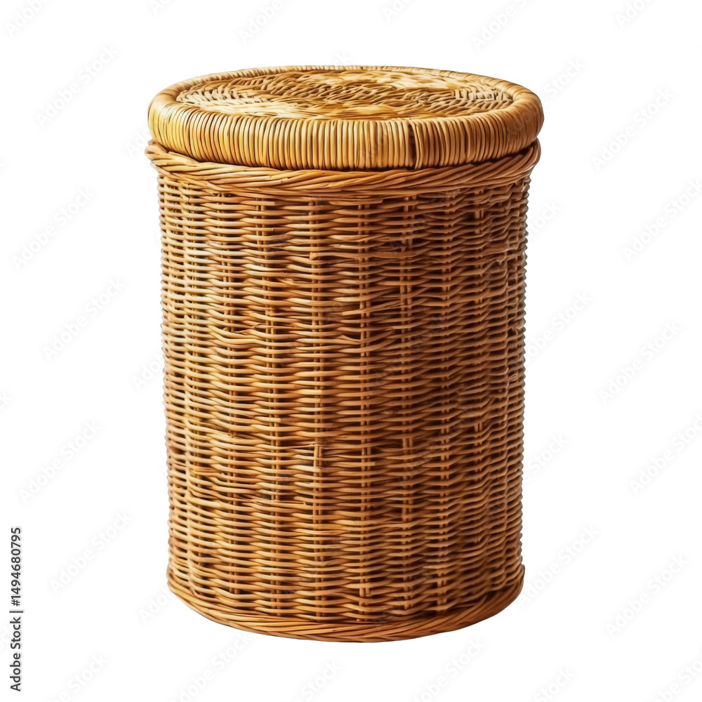 Poster Woven storage basket with lid, perfect for organizing items in stylish way. This natural fiber container adds rustic touch to any room decor