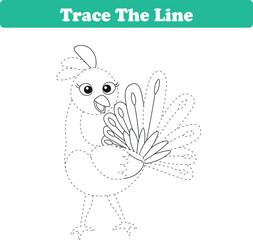 Handwriting Practice. Tracing lines and coloring pou bird for children. Vector Illustration