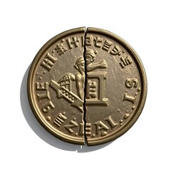 A hand-painted watercolor coin with soft color bleeding.
Set on a paper-textured white background.