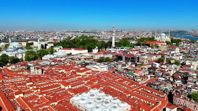 the historical grand bazaar and the Nuruosmaniye mosque and its surroundings drone istanbul