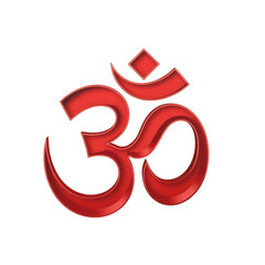 Modern 3D Metallic Red Om Symbol on White Background
