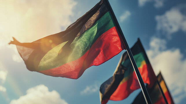 The backdrop of Juneteenth celebrations with red, black and green flags gently waving under the bright sky is symbolic and inspiring.