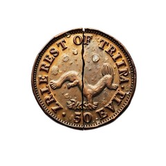 A stylized digital coin with fantasy symbols, glowing faintly.
Rendered in high detail on a flat, white background.