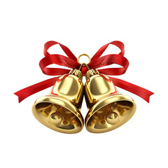 Christmas bells with red ribbon isolated on white background festive golden holiday decoration ornament with shiny bow and jingle for winter season celebration
