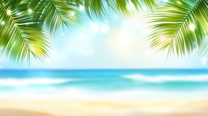 Fototapeta premium Tropical beach scene with vibrant palm fronds.