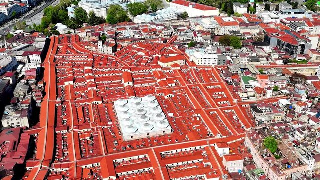 the historical grand bazaar and the Nuruosmaniye mosque and its surroundings drone istanbul