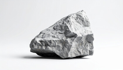 Naklejka premium Large gray rock isolated on white backdrop.