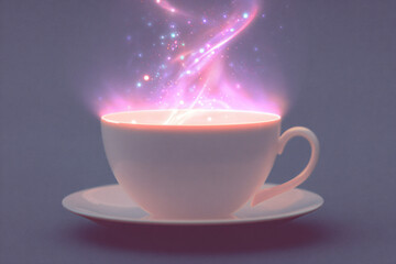 Fototapeta premium a cup of coffee with a heart shaped steam coming out of it