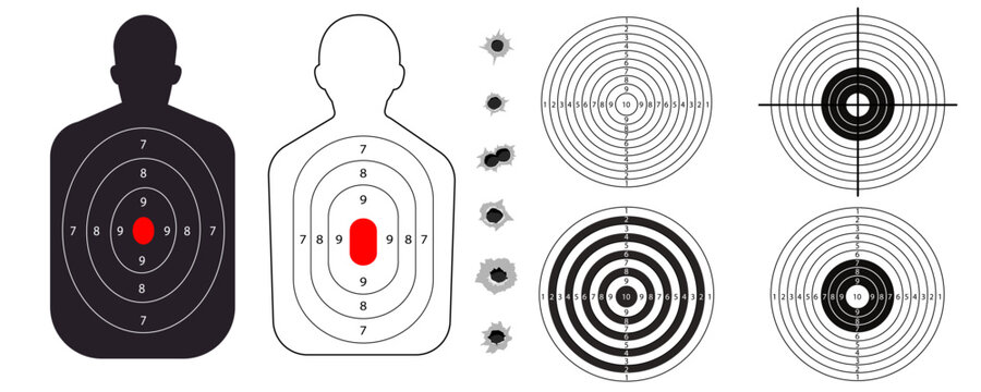 Shoot gun target human silhouette range. Template, shoot stencil, human torso with sniping sport competition, military or police weapon training 