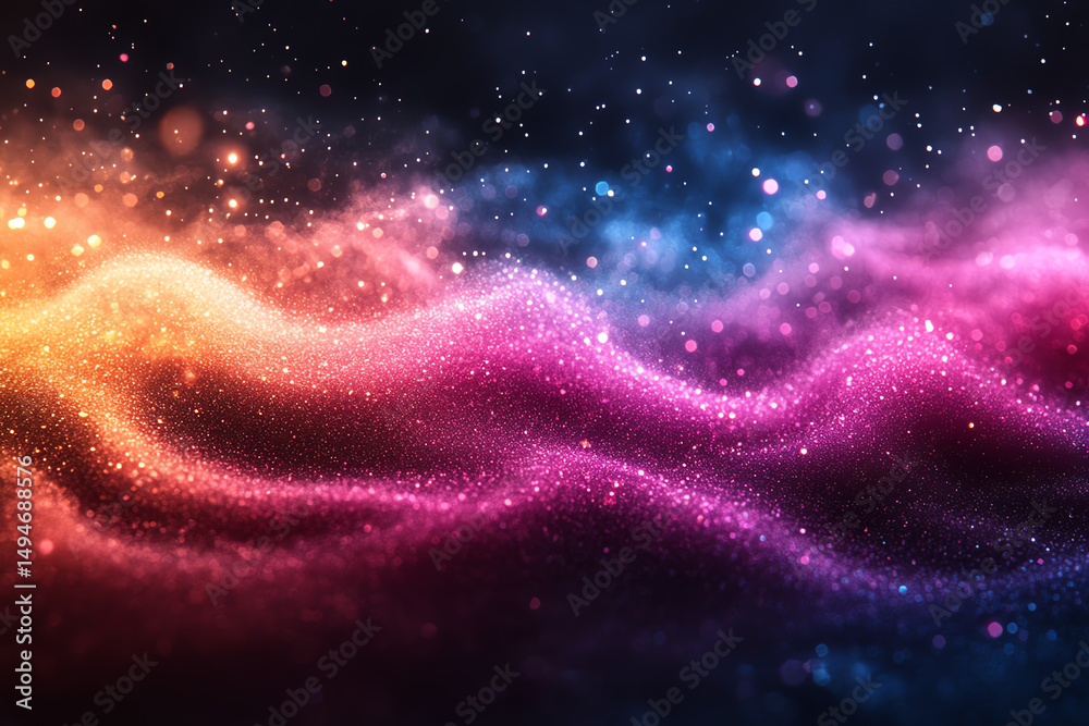 Fototapete a vibrant and colorful wave of shimmering particles creates a mesmerizing cosmic effect, ideal for d