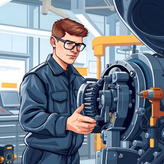Dedicated technician meticulously servicing complex industrial machinery for reliability