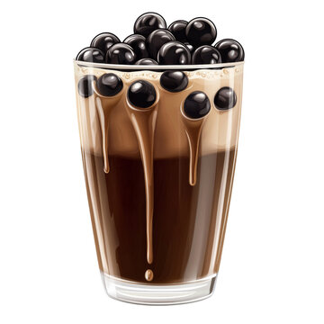 Delicious bubble tea with dark tapioca pearls in clear glass, showcasing rich cho tey drink. Perfect for refreshing treat