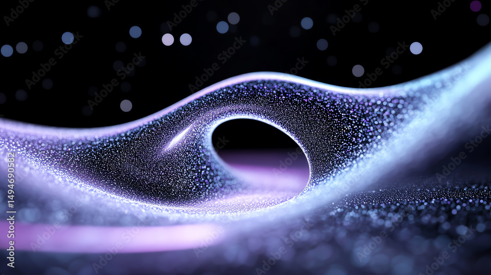 Poster an abstract wave of light and shimmering particles, creating a mesmerizing and vibrant atmosphere of