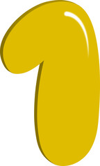 A single yellow ballon number one digit playful design bold font rounded edges three dimensional illustration graphic art element. 