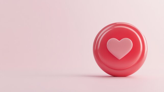 Pink Button with Heart Icon on Background,Love ,Social media