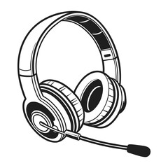 Headphone with a microphone vector icon on white background. Adobe Illustrator Artwork