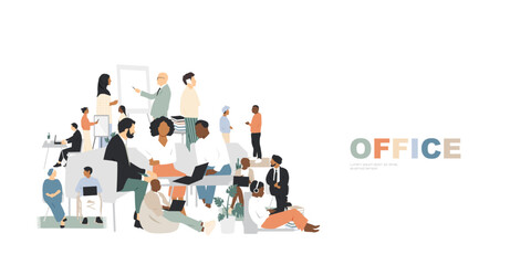 Office concept. Different people work together. Modern design.