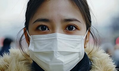 Close-up of a woman wearing a protective face mask - Powered by Adobe