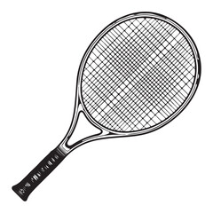 Tennis racket simple line art clipart, Tennis racket icon Silhouette Vector