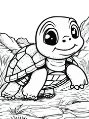 Baby Turtle Line Art for Kids Coloring
