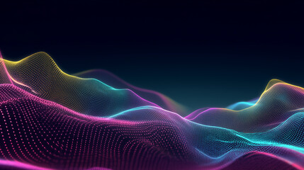 A vibrant 3D abstract wave flows with neon gradients of blue