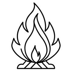 Bonfire line art icon on white background.