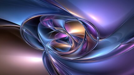 Fototapeta premium Abstract swirling metallic forms in blues, purples, and golds. Intricate, glossy textures and dynamic composition